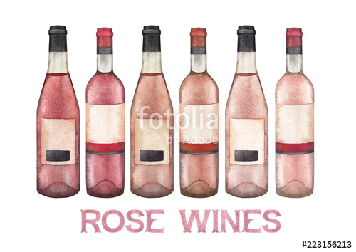 500x354 Watercolor Collection Of Different Rose Wine Bottles. Stock Photo