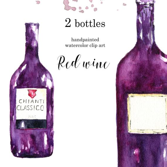 570x570 Wine Clipart Watercolor Clipart. Bottle Clipart Red Wine Etsy