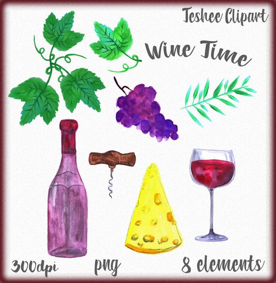 570x585 Wine Clipart Watercolor Wine Clipart Red Wine Clip Art Hand Etsy