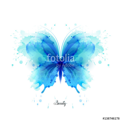 500x500 Beautiful Blue Watercolor Abstract Translucent Butterfly On The