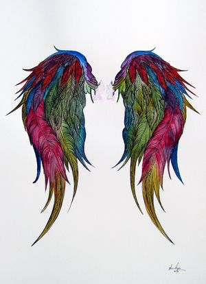 300x414 Wings Watercolor Painting By Www.fiona Risunki In