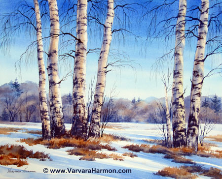 450x364 Spring Birch, Original Watercolor Painting By Varvara Harmon