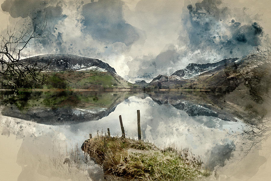 900x600 Digital Watercolor Painting Of Beautiful Winter Landscape Image