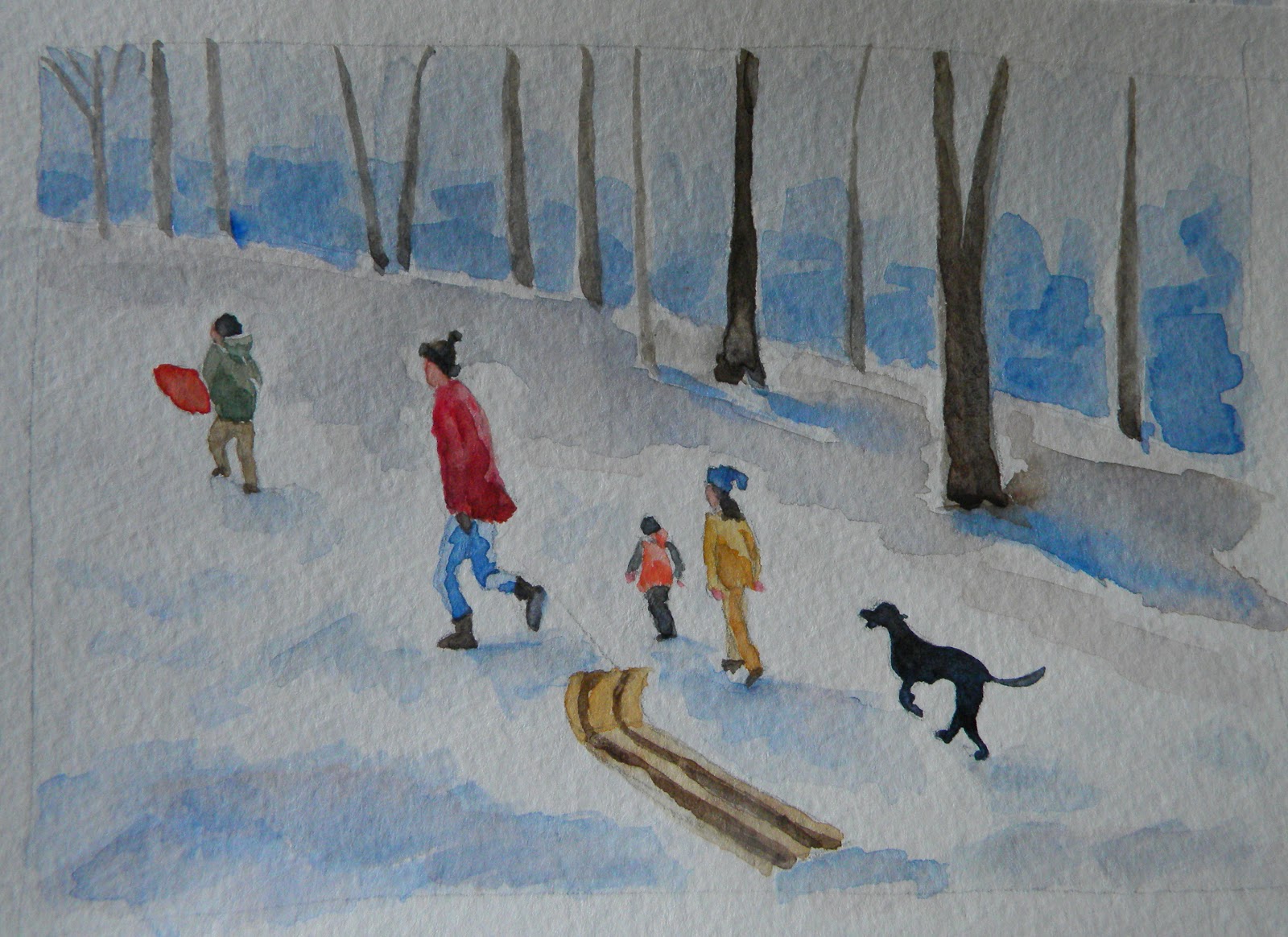 1600x1164 Painting Daily Heidi Malott Original Art Kids Sledding Winter