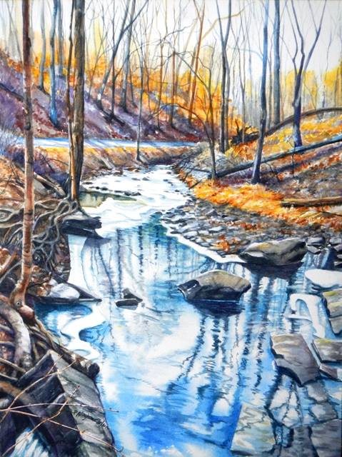 479x640 Realism In Watercolor Early Winter Landscape, Bucks County Pa
