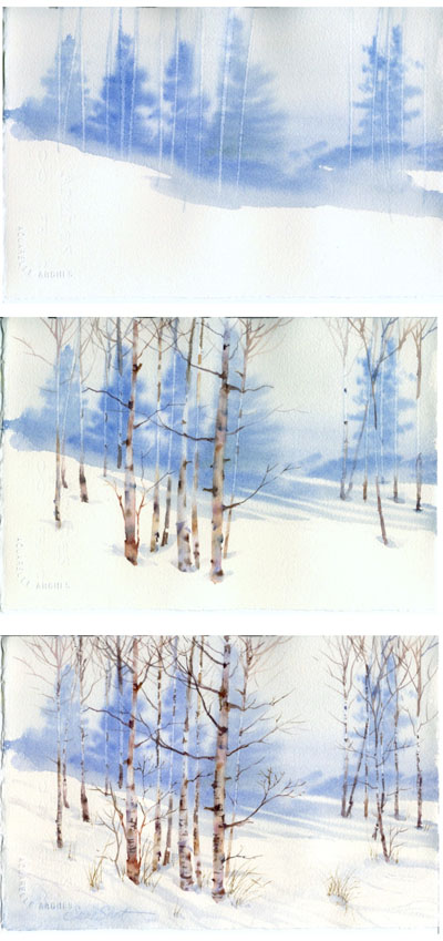 400x849 Winter Landscape Watercolor Cards By Susie Short