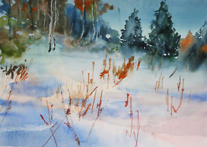 300x214 Winter Landscape Watercolor Painting. Reproduction Of Sergei