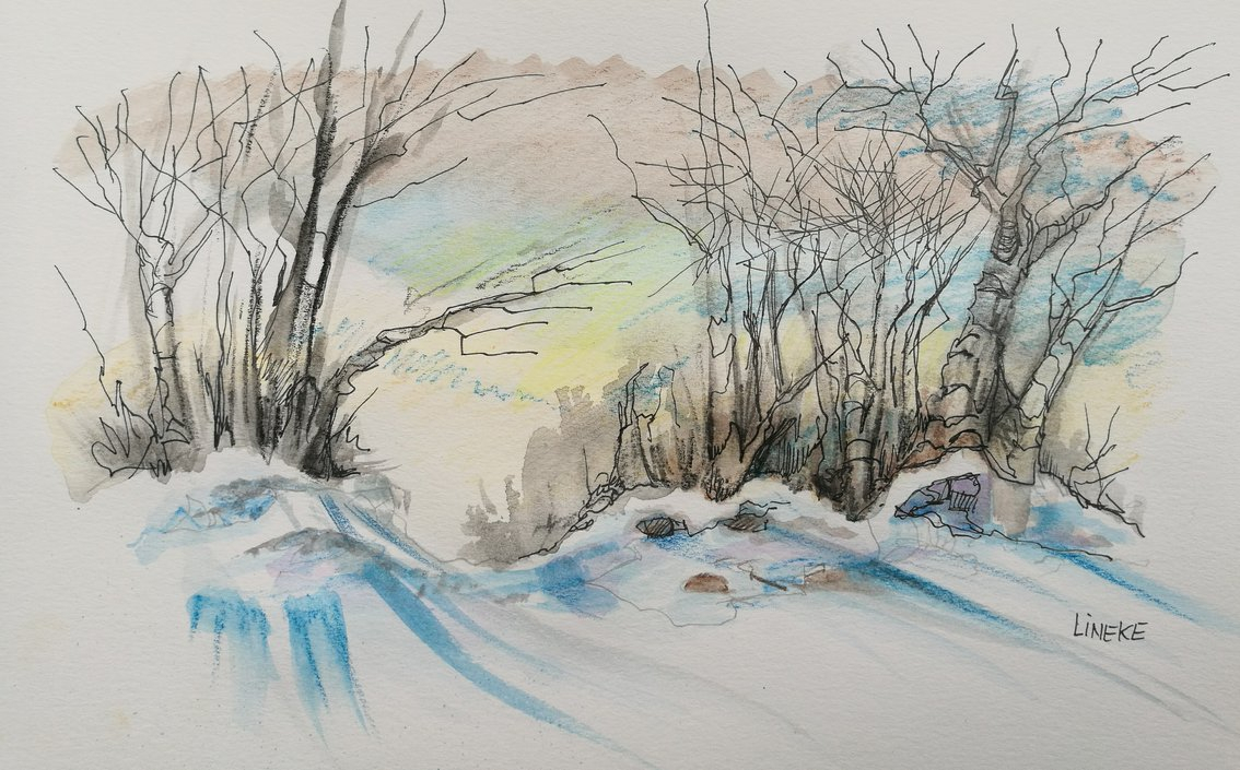 1134x705 Winter Landscape Watercolor Paintings