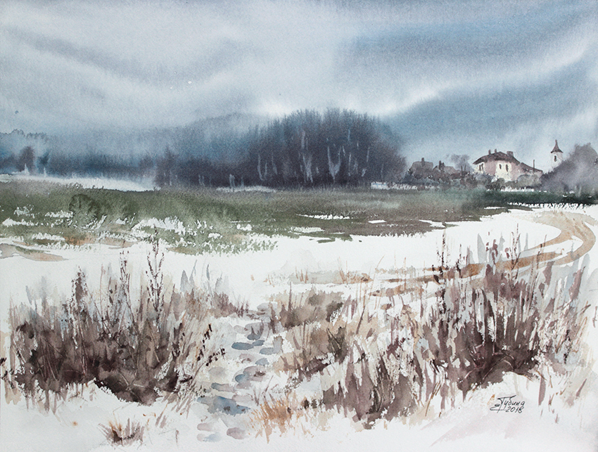 850x643 Warm Winter Buy Original Watercolor By Ekaterina Gubina