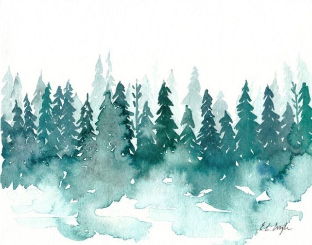 642x505 Watercolor Winter Forest Original Watercolor Painting Etsy