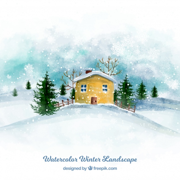626x626 Watercolor Winter House Background Vector Free Download