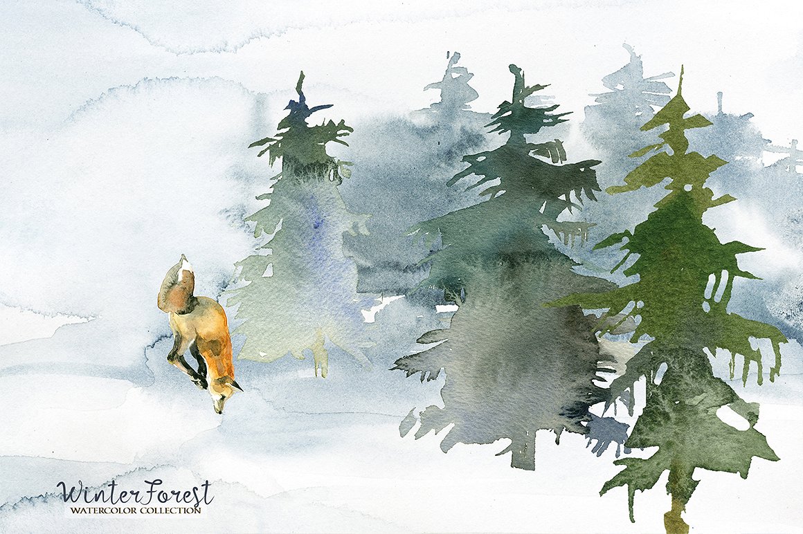 1160x772 Winter Forest Watercolor Clipart