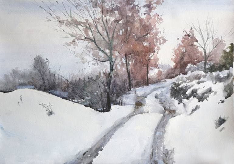 770x541 Winter Road In Castellina In Chianti. Watercolor Painting By