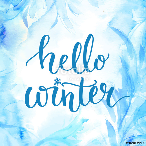 500x500 Hello Winter Banner With Lettering, Brush Script