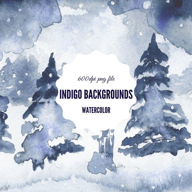 642x642 Winter Wonderland Indigo Watercolor Background Paper Clip Etsy