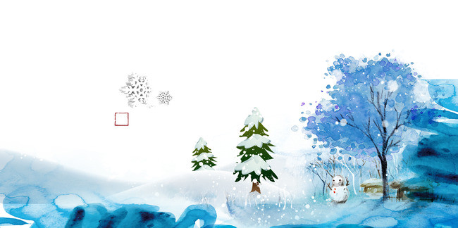 650x324 Blue Winter Snow Watercolor Poster Background Material, Blue, Snow