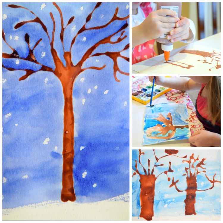 750x750 Winter Trees Craft Glue And Watercolor Resist What Can We Do