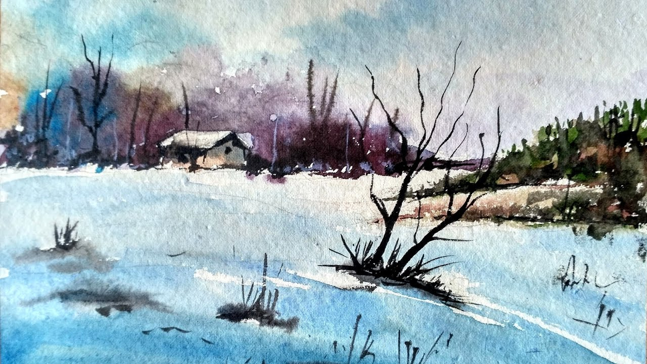 1280x720 Winter Landscape Watercolor Paintings
