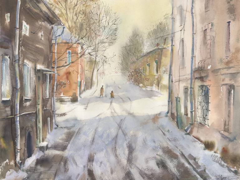 770x578 Winter Street. Watercolor. Painting By Maria Zhdan Saatchi Art