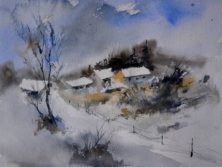 770x578 Winter In Wiesmes Watercolor Painting By Pol Ledent Saatchi Art