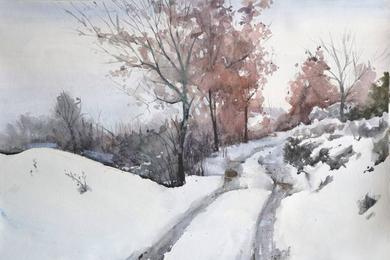 770x514 Winter Road In Castellina In Chianti. Watercolor Painting By