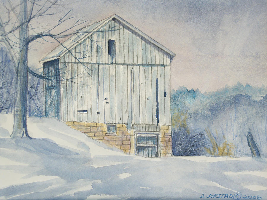 900x675 Watercolor Print Winter Barn Painting For Sale Painting By Diane
