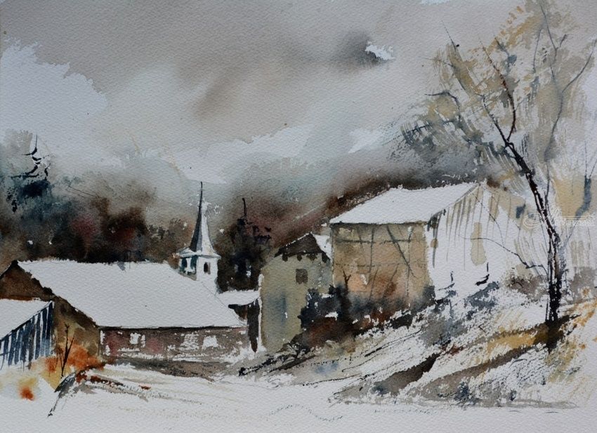 850x617 Winter Watercolor Paintings By Pol Ledent