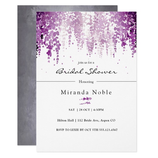 540x540 Silver Amp Purple Watercolor Wisteria Bridal Shower Invitation