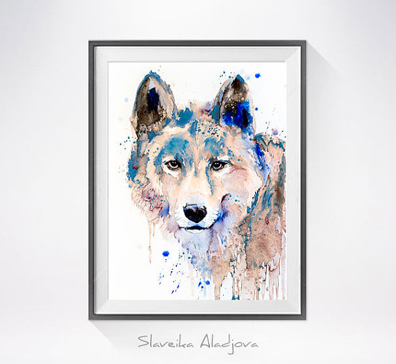 570x525 Wolf 2 Watercolor Painting Print
