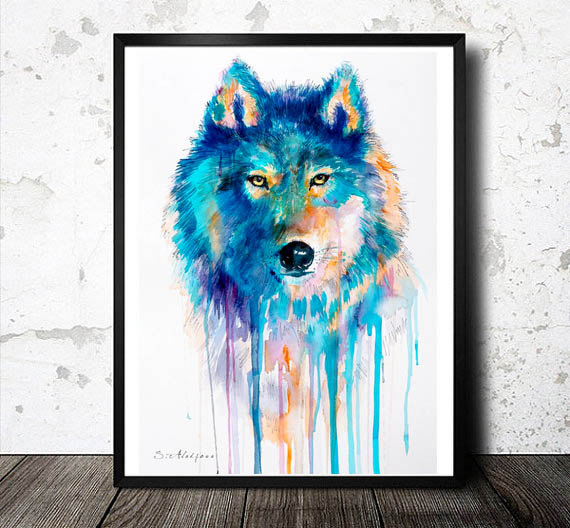 570x528 Wolf Watercolor Painting Print , Wolf Art