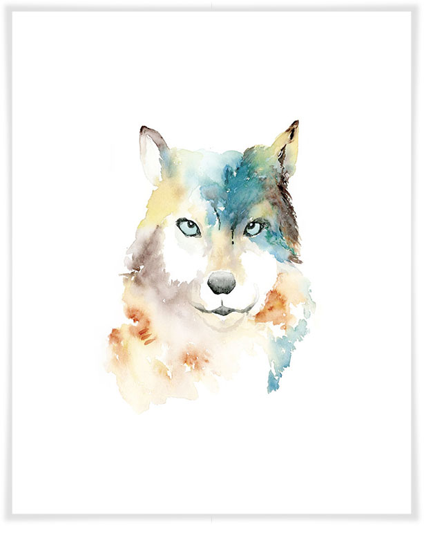 614x775 Watercolor Wolf, Woodland Canvas Wall Art Greenbox