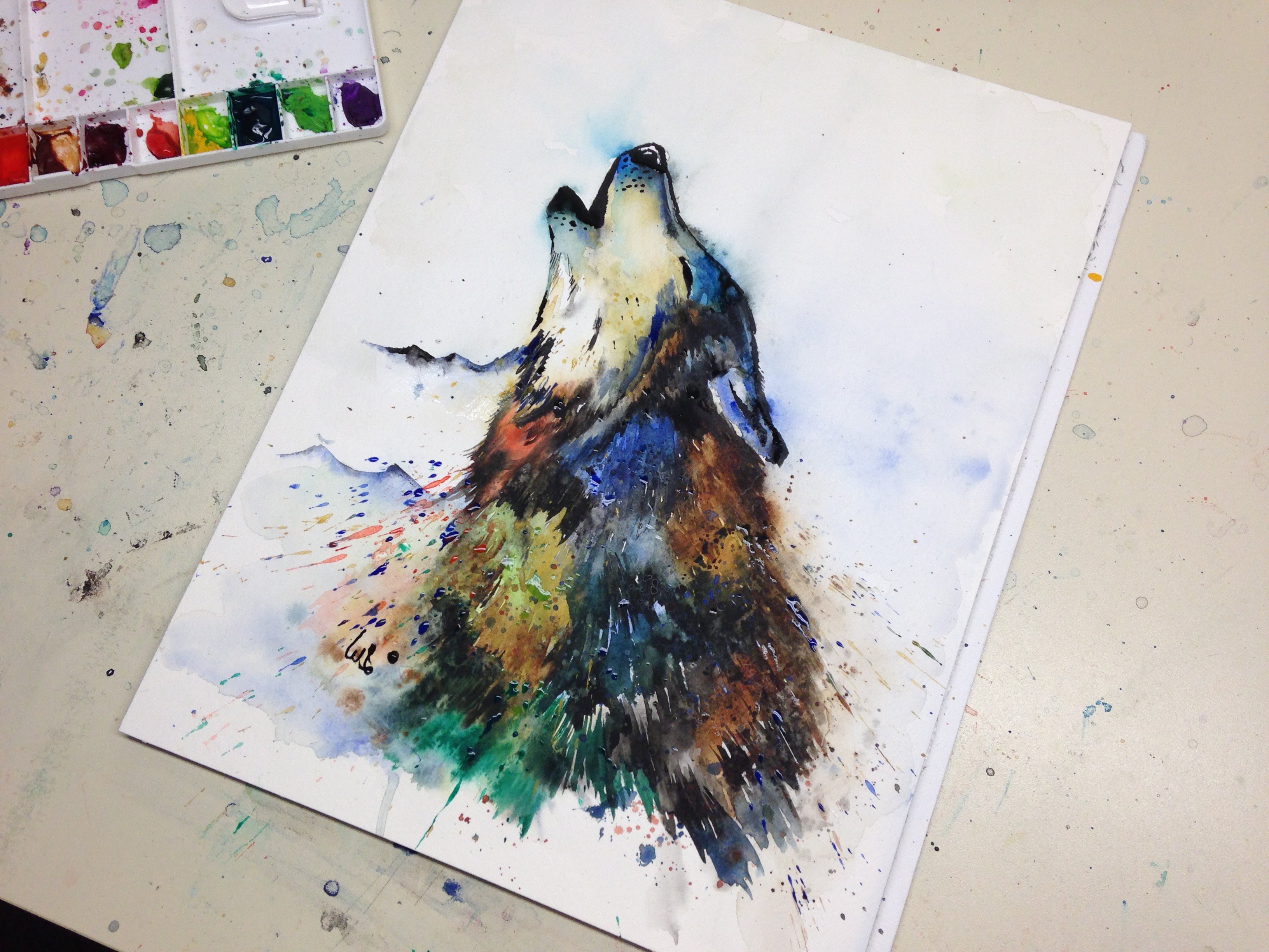 3264x2448 Watercolor Wolf Painting