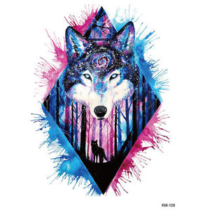300x300 Blue Black Temporary Tattoo Diamond Body Art Waterproof Big Wolf