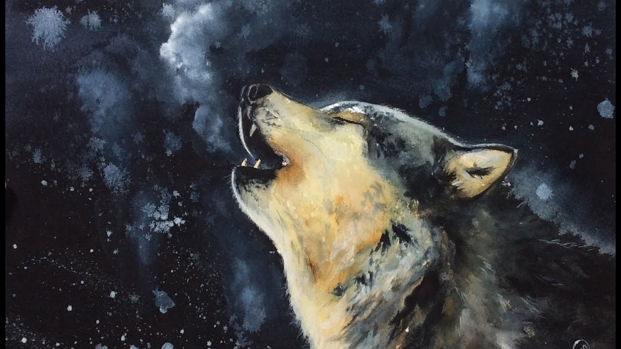 1280x720 Watercolor Wolf Painting Demonstration