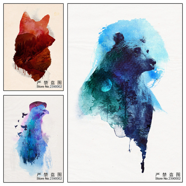 640x640 Watercolor Animals Diy Diamond Embroidery Painting Wolf And Bear