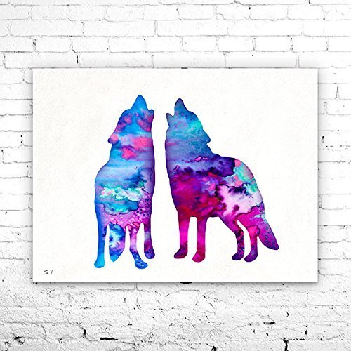 500x500 Wolves Watercolor Print, Wolf Art, Children`s Wall Art