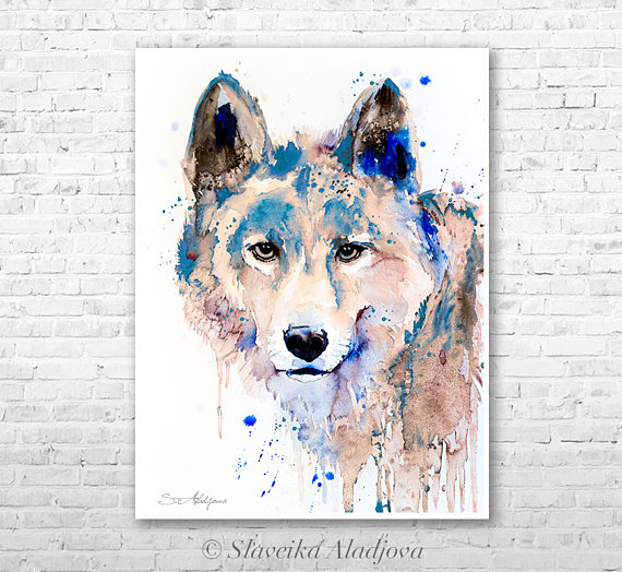 570x524 Wolf 2 Watercolor Painting Print