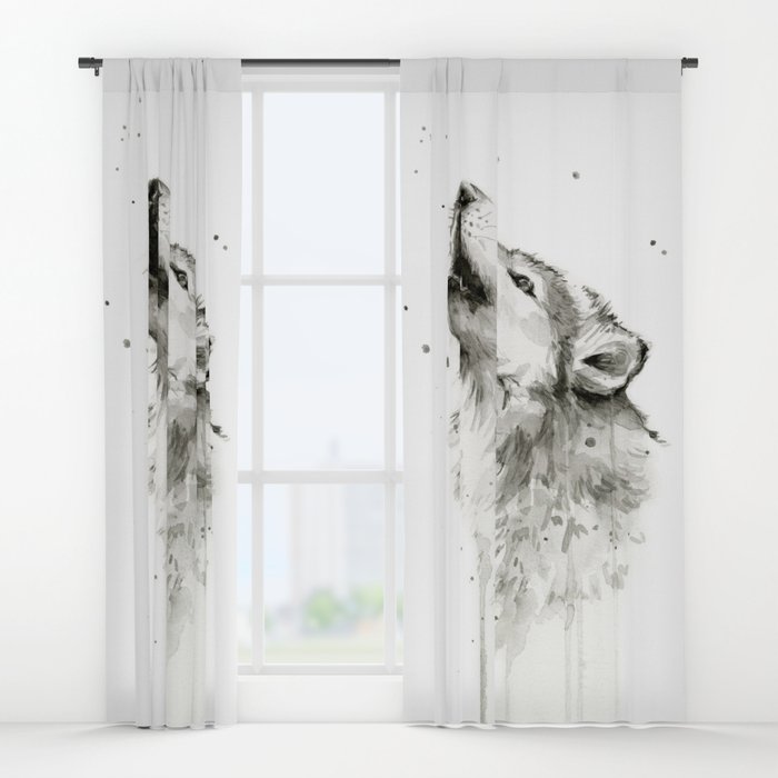 700x700 Wolf Howling Watercolor Animals Painting Black And White Window