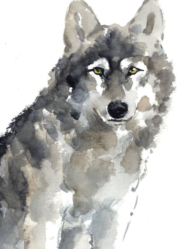 570x802 Wolf Watercolor Painting, Animal Kids Room Decor, Brown And Gray