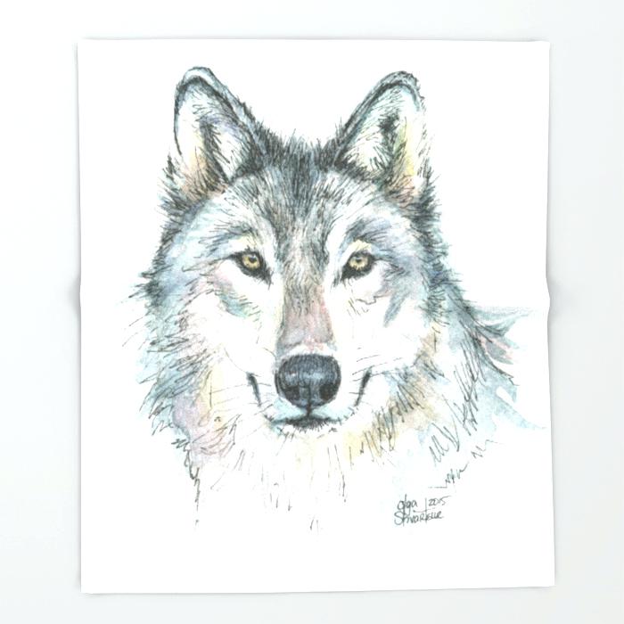 700x700 Wolf Watercolor Painting Wolf Throw Blanket Gray Wolf Watercolor