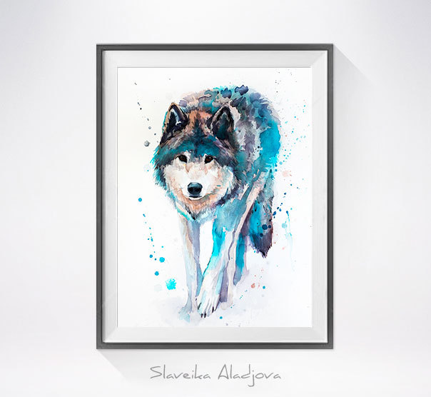 604x556 Wolf Watercolor Painting, Art Print