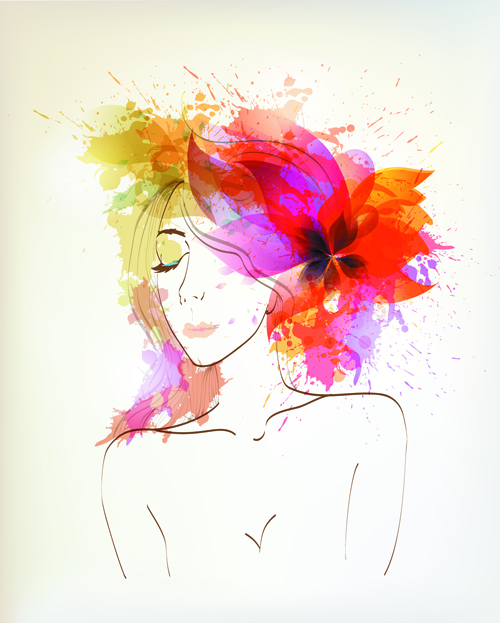 500x623 Watercolor Floral Woman Creative Design 01 Free Download