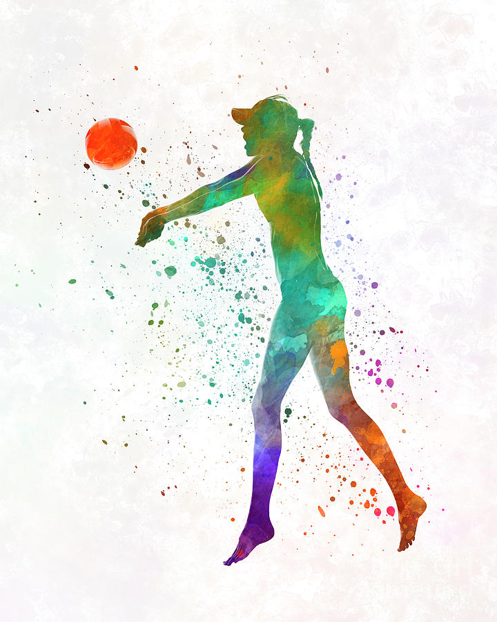 720x900 Woman Beach Volley Ball Player 02 In Watercolor Painting By Pablo