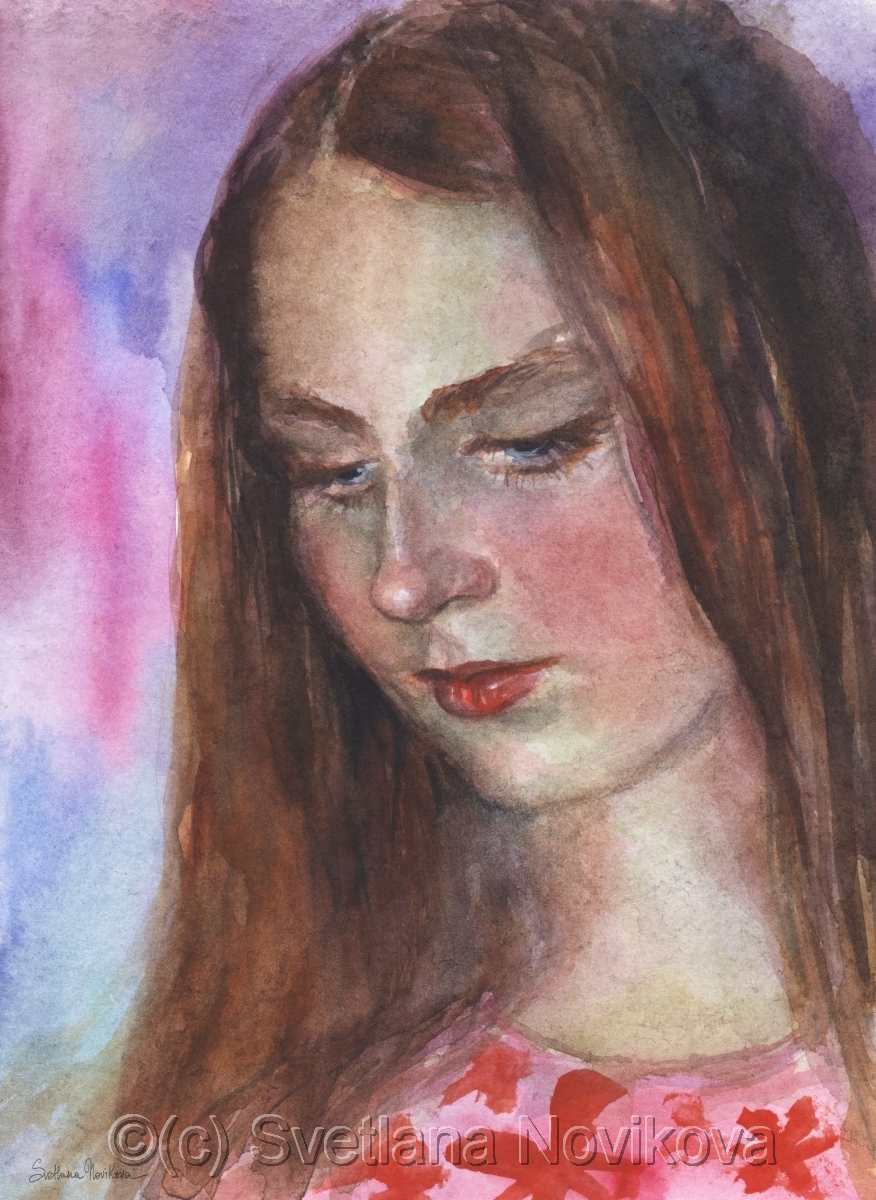 876x1200 Painting Young Woman Watercolor Original Painting (Original