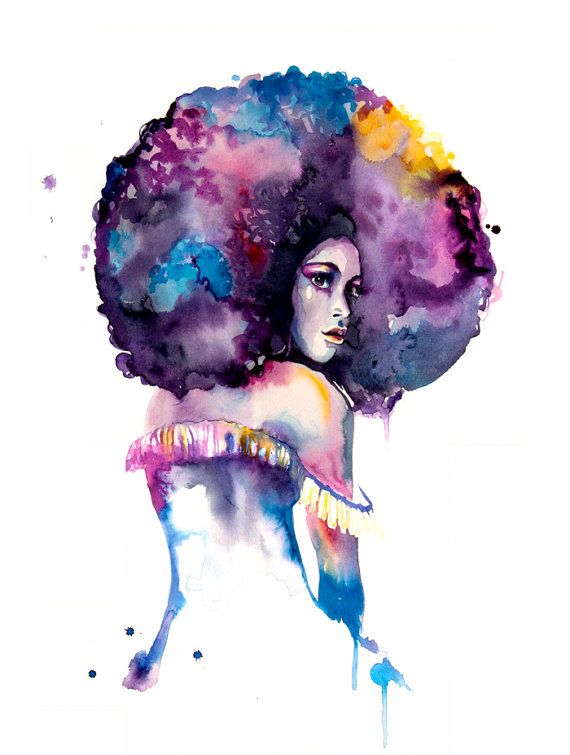 570x755 Watercolor Painting Print Afro Woman Art Home By Watercolormary