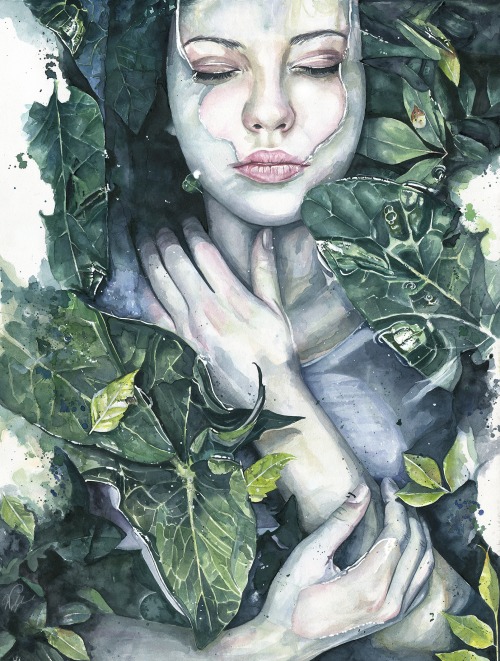 500x661 Green Woman Watercolor Paintings Joanna Watercolor Paintings By