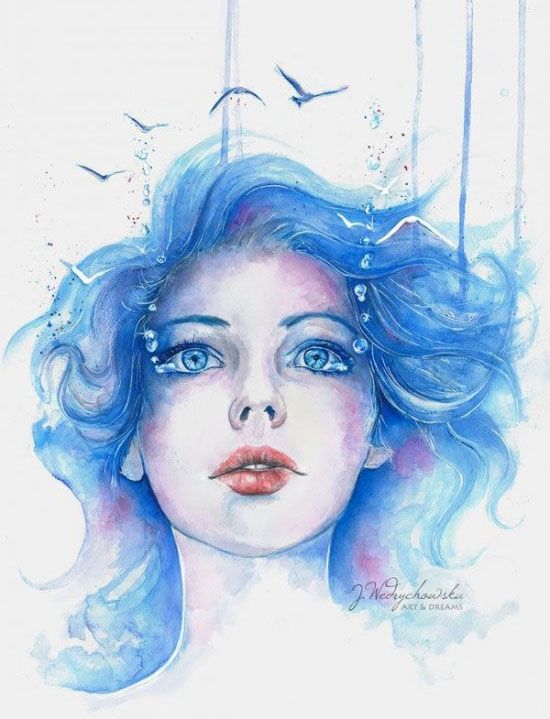 550x719 Water Woman Watercolor Paintings Joanna Art Passion