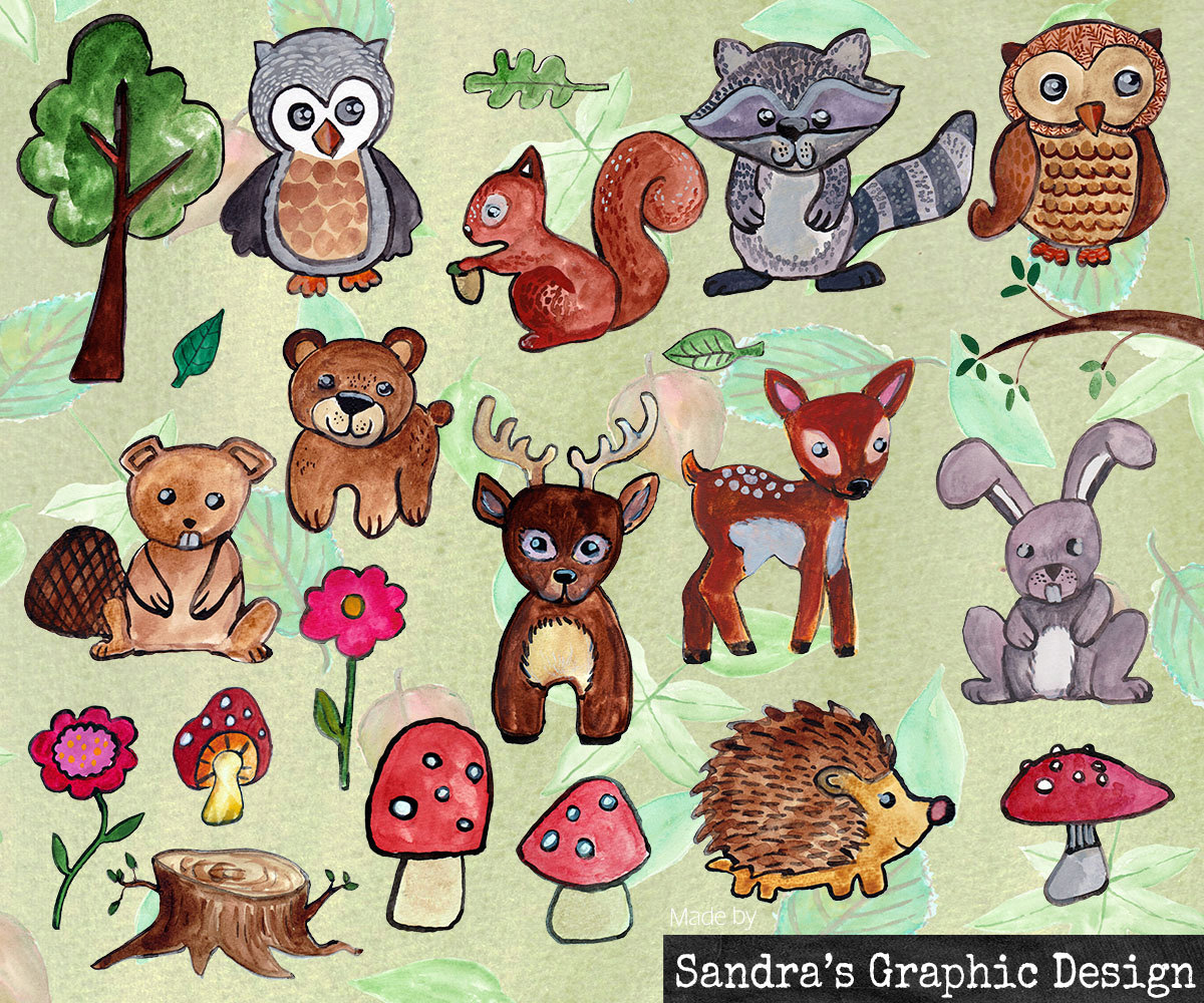 1200x1000 Woodland Animals Clipart, Hand Painted Watercolor Images Of