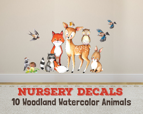 500x398 Wall Decal Nursery Fox Amp Friends 10 Woodland Watercolor Animals