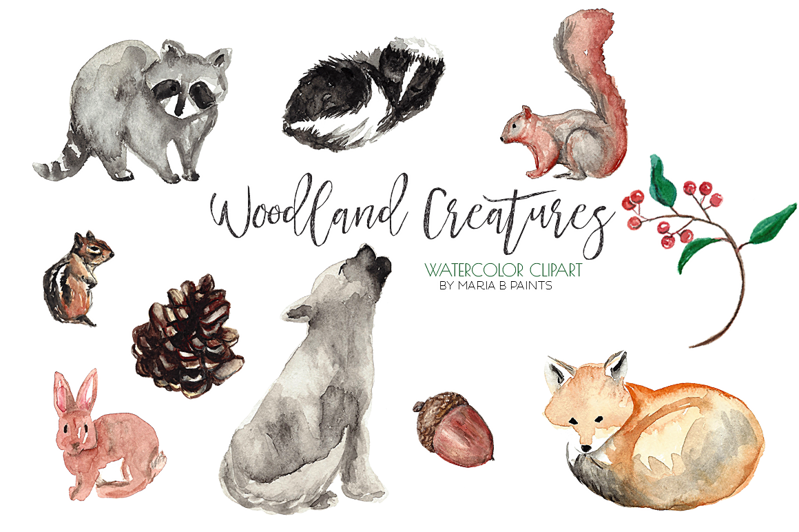1160x772 Watercolor Clip Art Forest Animals